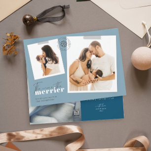 Je mehr das Merrier Blue Birth Ankündigungs-Foto Feiertagskarte
