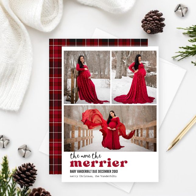 Je mehr die Ankündigung der Schwangerschaft des Me (The more the merrier Christmas Pregnancy Announcement holiday card)
