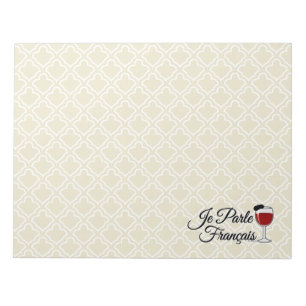 Je Parle Francais spreche ich Glasbarett des Notizblock