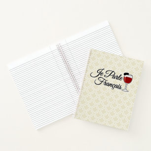 Je Parle Francais spreche ich Glasbarett des Notizbuch