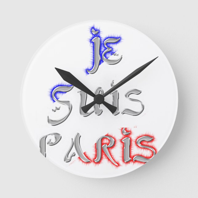 Je Suis Paris I Liebe Paris Textkunst drucken Runde Wanduhr (Vorderseite)