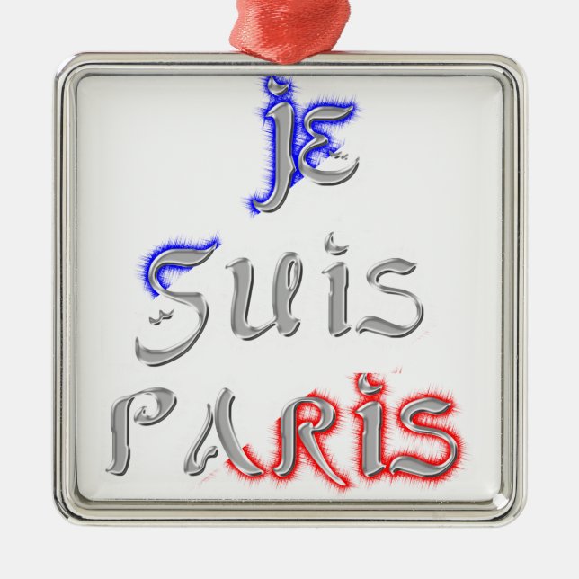 Je Suis Paris I Liebe Paris Textkunst drucken Silbernes Ornament (Vorne)