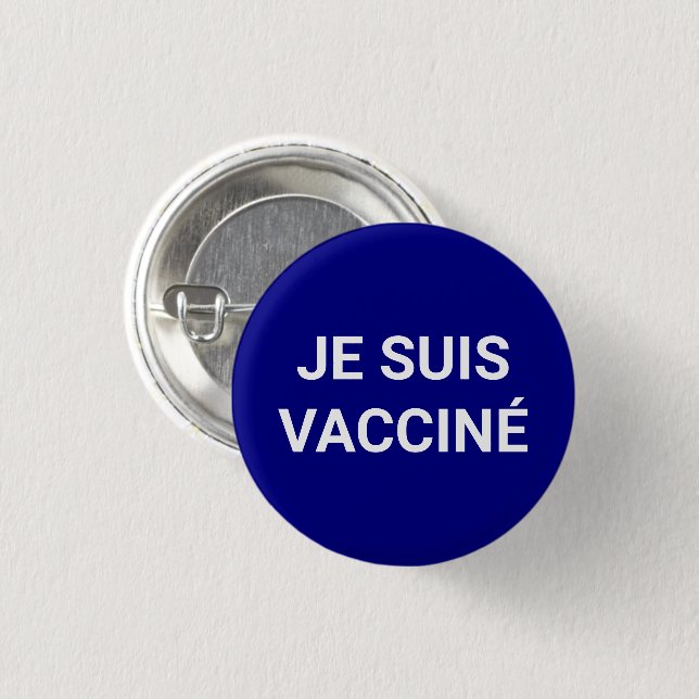 Je suis vacciné kobalt-blau-weiße französische Spr Button (Vorne & Hinten)