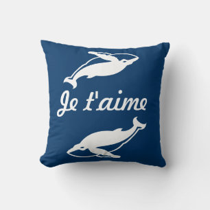 Je t-aime weiße Wale auf blauem Kissen