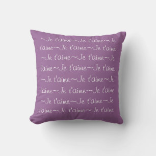 Je t t'aime white HEARTS on blue pillow Kissen