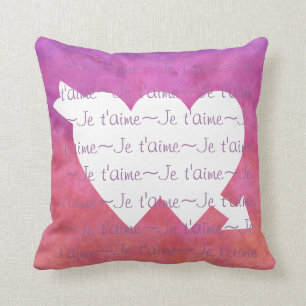 Je t t'aime white HEARTS on LILA PINK Kissen