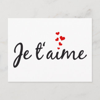 Je t'aime, französische Wortkunst mit Herzen Postkarte