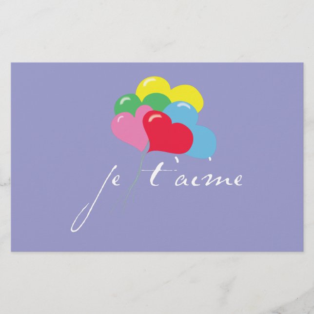 Je' taime (Ich Liebe dich) Briefpapier (Vorderseite)