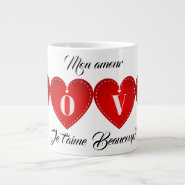 Je T'Aime Mon Amour Valentine Red Heart Romantic Jumbo-Tasse