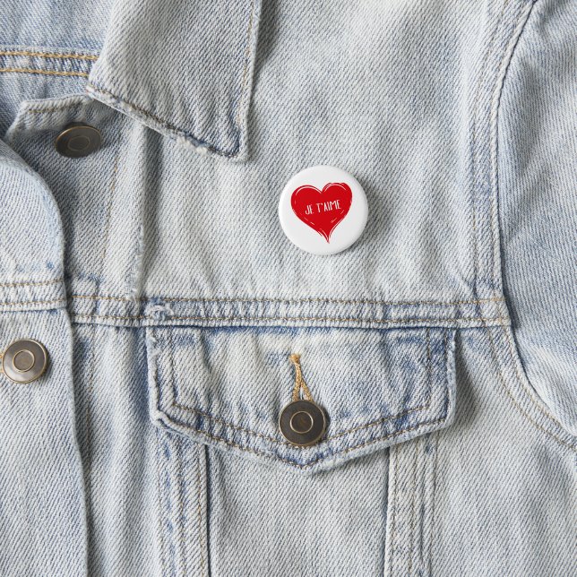 Je T'Aime Rotes Herz Romantisches Französisches Li Button (Beispiel)