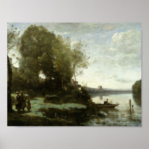 Jean-Baptiste-Camille Corot - Fluss mit Ferne Poster