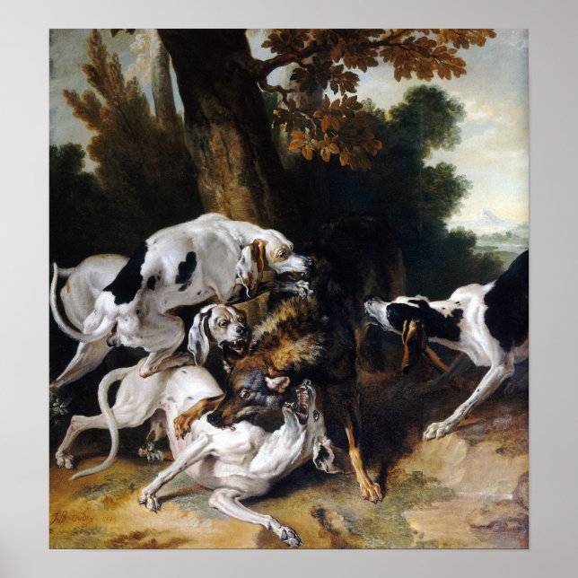 Jean-Baptiste Oudry Der Hallali des Wolfs Poster (Vorne)