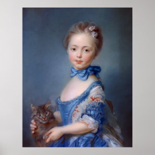 Jean-Baptiste Perronneau: Mädchen mit Kitten Poster