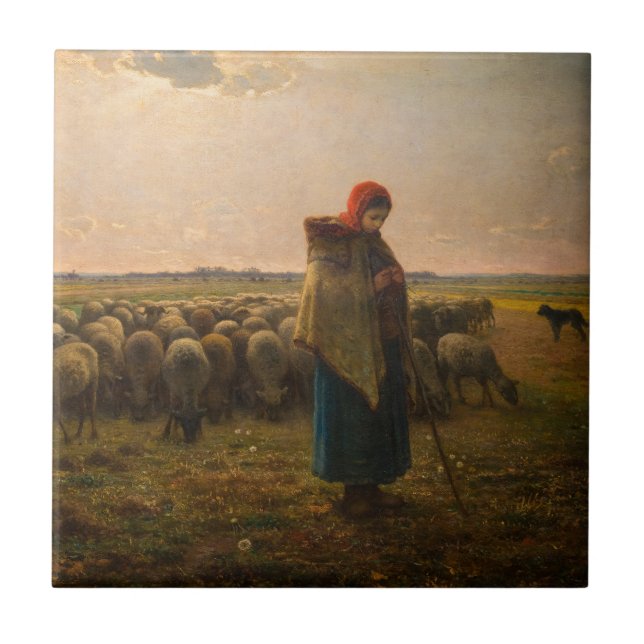 Jean-Francois Millet - Hirdess and Flock 1863 Fliese (Vorderseite)