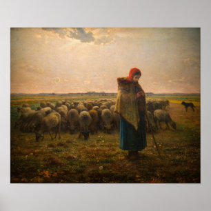 Jean-Francois Millet - Hirdess and Flock 1863 Poster