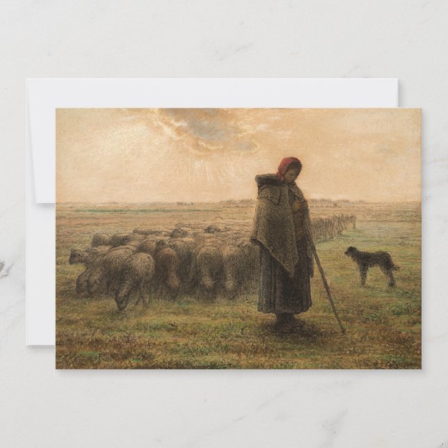 Jean-Francois Millet - Hirdess and Flock 1865 Dankeskarte (Vorderseite)