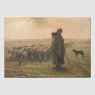 Jean-Francois Millet - Hirdess and Flock 1865 Seidenpapier