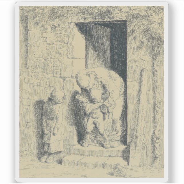 Jean-François Millet - La Précaution Maternelle Aufkleber (Vorderseite)
