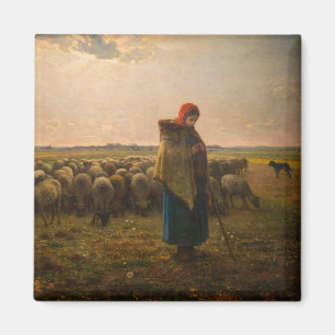 Jean-Francois Millet - Schäferin und Herde 1863 Magnet