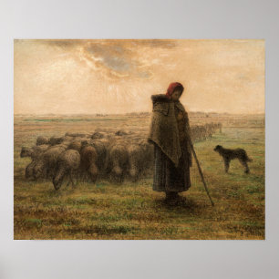 Jean-Francois Millet - Schäferin und Herde 1865 Poster