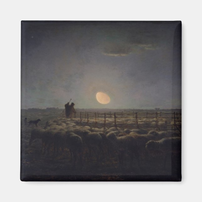 Jean-Francois Millet - Sheepfold, Mondlicht 1860 Magnet (Vorne)