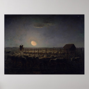 Jean-Francois Millet - Sheepfold, Mondlicht 1860 Poster