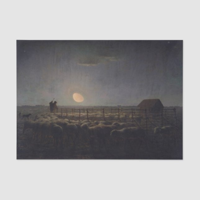 Jean-Francois Millet - Sheepfold, Mondlicht 1860 Seidenpapier (Vorderseite)