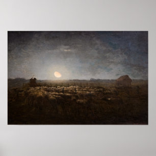 Jean-Francois Millet - Sheepfold, Mondlicht 1872 Poster