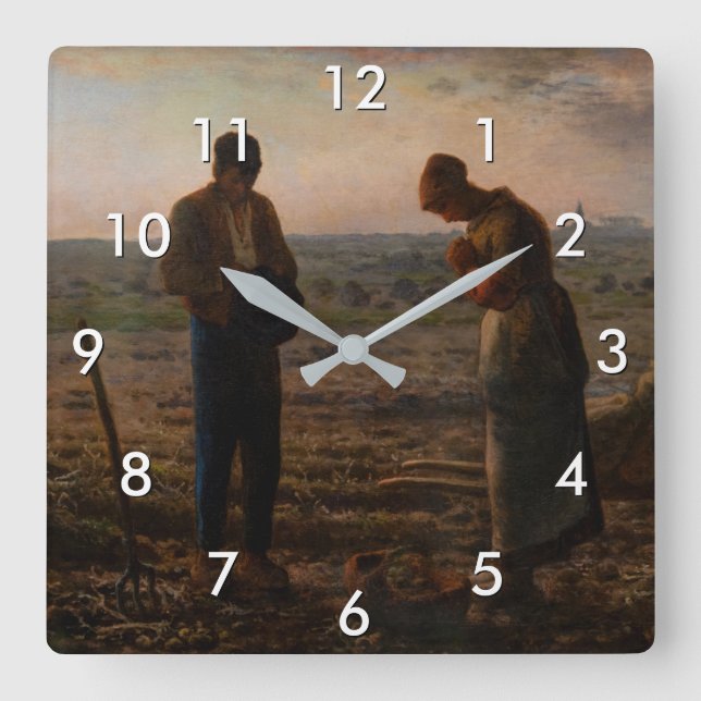 Jean-Francois Millet - The Angelus Quadratische Wanduhr (Vorderseite)