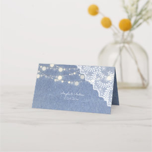 Jean, Lace & String Lights Wedding Platzkarte
