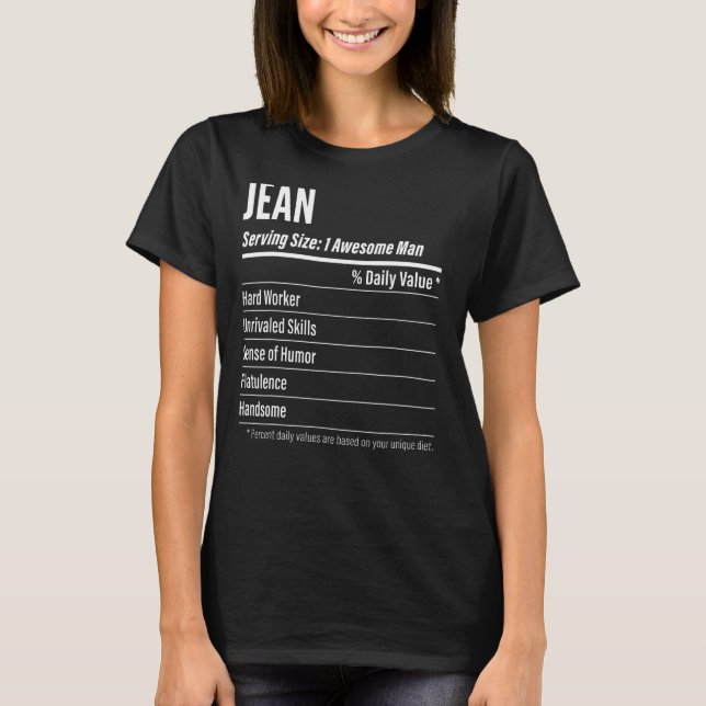 Jean Serving Size Nutrition Label Calories T-Shirt (Vorderseite)