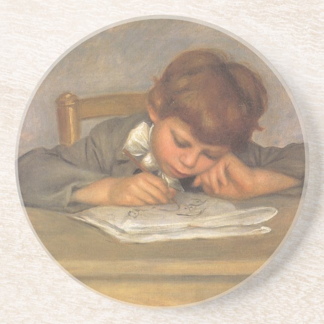 Jean Zeichnend von Pierre Renoir, Vintage Kunst Getränkeuntersetzer (Vorne)