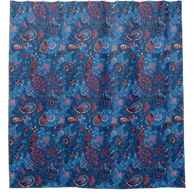 Jeanisches traditionelles Paisley Blumenmuster Duschvorhang (Vorderseite)