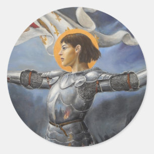 Jeanne d'Arc mit Fahne Runder Aufkleber