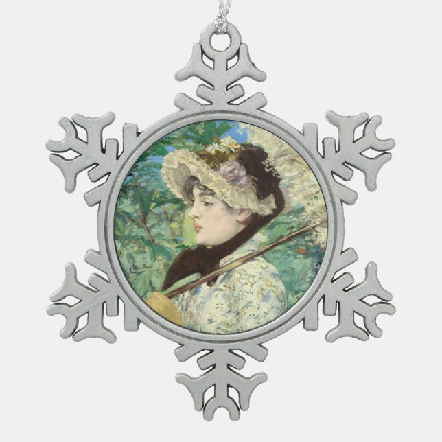 Jeanne (Frühjahr) Edouard Manet Schneeflocken Zinn-Ornament (Vorderseite)