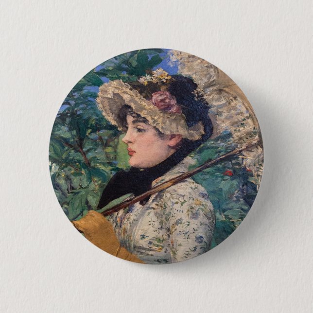 Jeanne (Frühling)  Von Édouard Manet Button (Vorderseite)