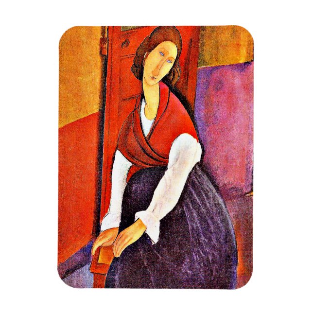 Jeanne Hebuterne in a Red Shawl von Modigliani Magnet (Vertikal)