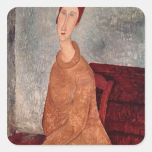 Jeanne Hebuterne in einem gelben Pullover, 1918-19 Quadratischer Aufkleber