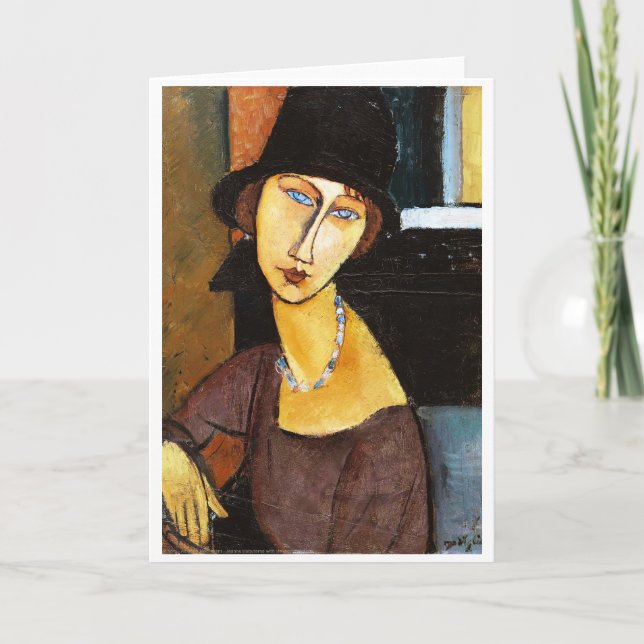 Jeanne Hebuterne mit Hut und Necklace, Modigliani Karte (Vorderseite)