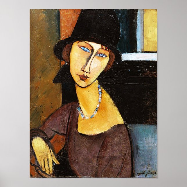 Jeanne Hebuterne mit Hut und Necklace, Modigliani Poster (Vorne)
