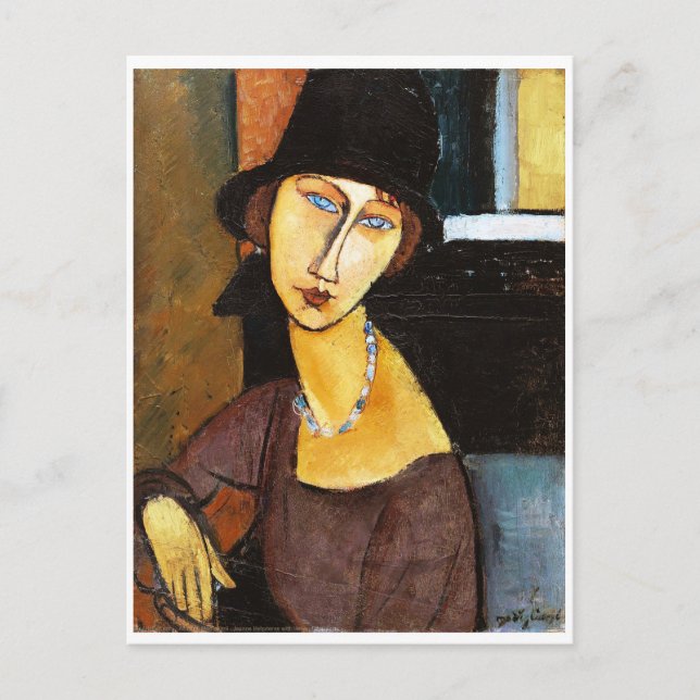 Jeanne Hebuterne mit Hut und Necklace, Modigliani Postkarte (Vorderseite)