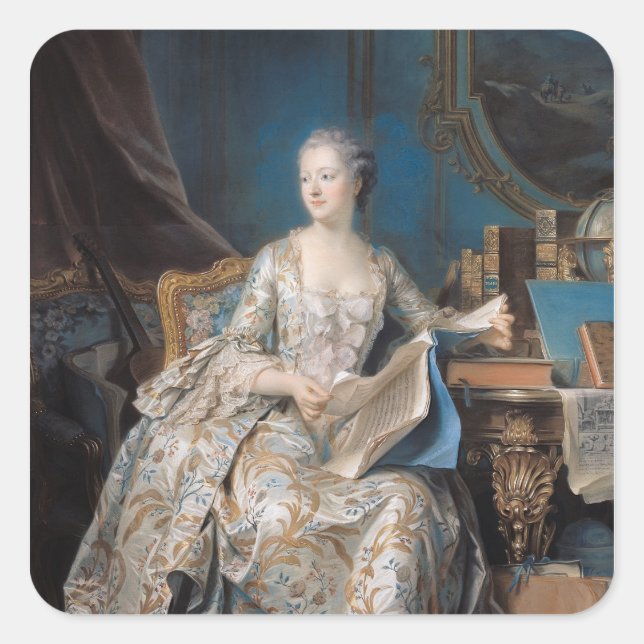 Jeanne Poisson the Marquise de Pompadour, 1755 Quadratischer Aufkleber (Vorderseite)