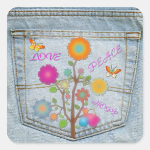 Jeans Blumen Aufnäher Hinten Peace Love Hope Aufkl Quadratischer Aufkleber