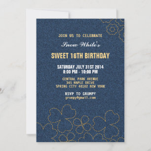 Jeans-Einladung zum Geburtstag mit Blumenmuster Einladung