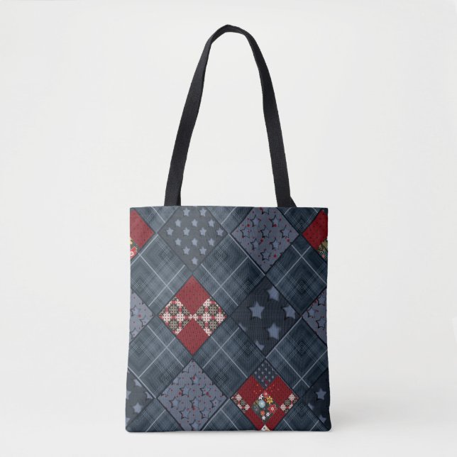 Jeans-Patchwork, Patchwork, Textil, blaues Muster (Vorderseite)