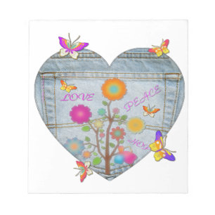 Jeans Tasche Herz Blumen Schmetterlinge Notizblock