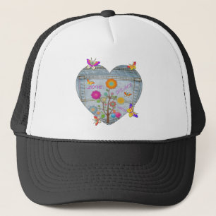 Jeans Tasche Herz Blumen Schmetterlinge Truckerkappe