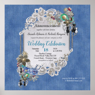 Jeans-Textur-Spitze und Modeschmuck Poster