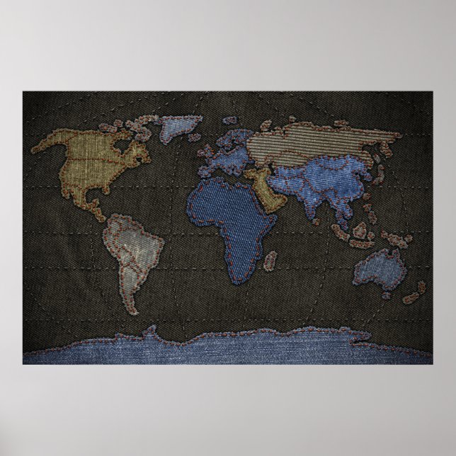 Jeans World Map (keine Etiketten) Poster (Vorne)