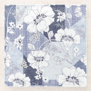 Jeansblumen-Patchwork, nahtloses Muster. Glasuntersetzer